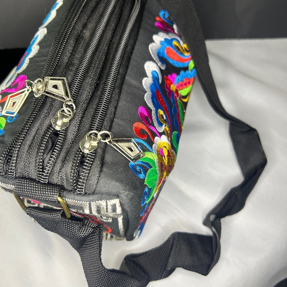 Embroidered Black Floral Women's Crossbody Bag - Picture 8 of 14